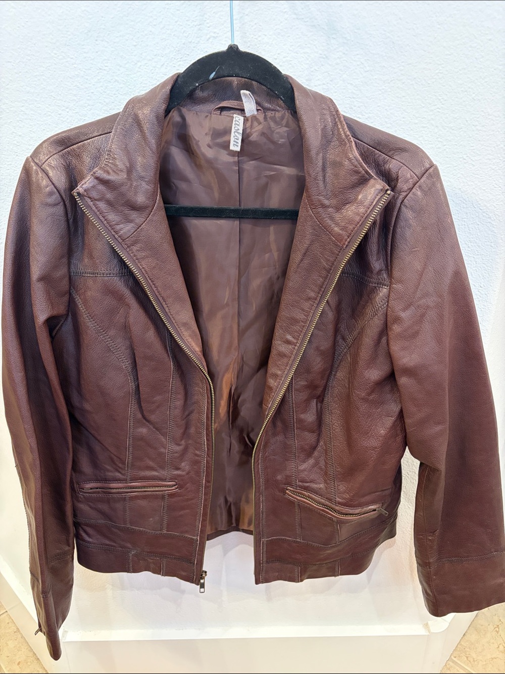 Brown Leather Zip Jacket